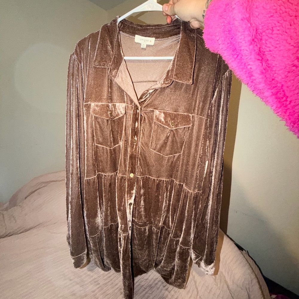 Brown Velvet Button-Up dress